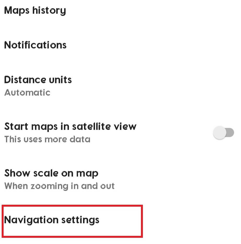 Navigation Settings of Map