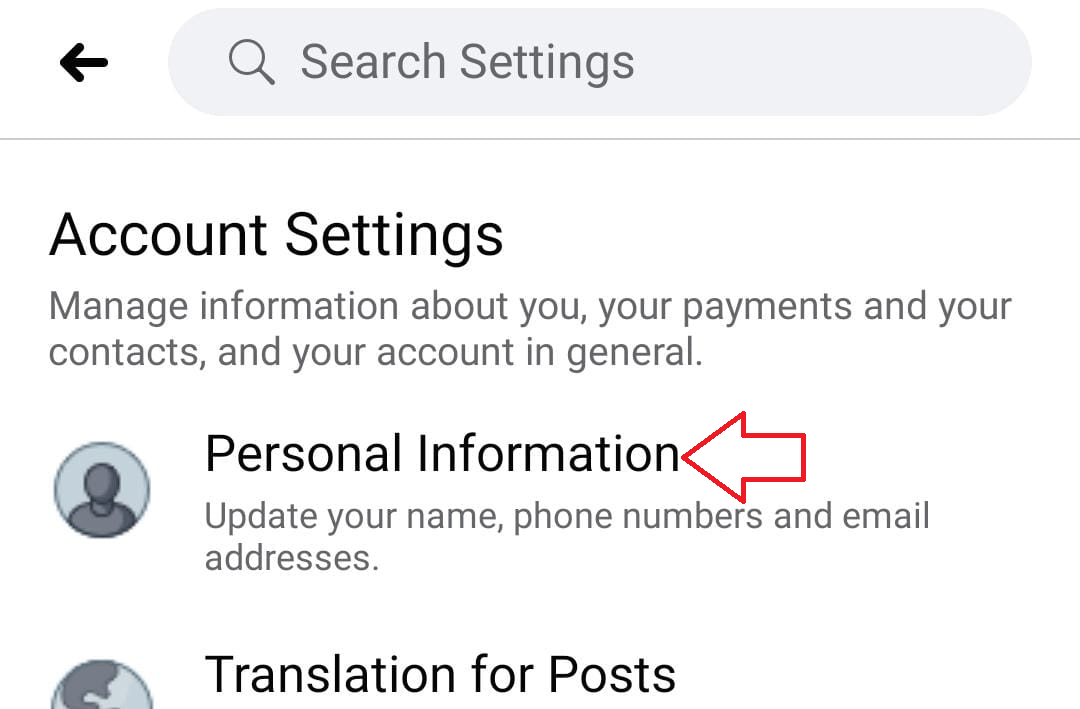Personal Informations in Account Setting
