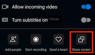 Screen Share Button on android