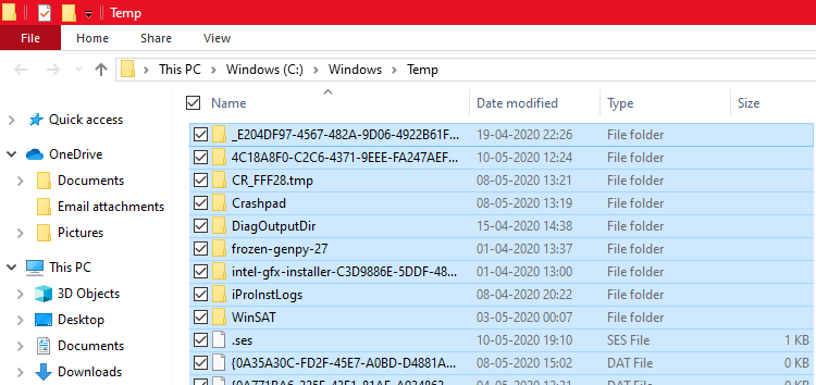 Select All temp file and delete them