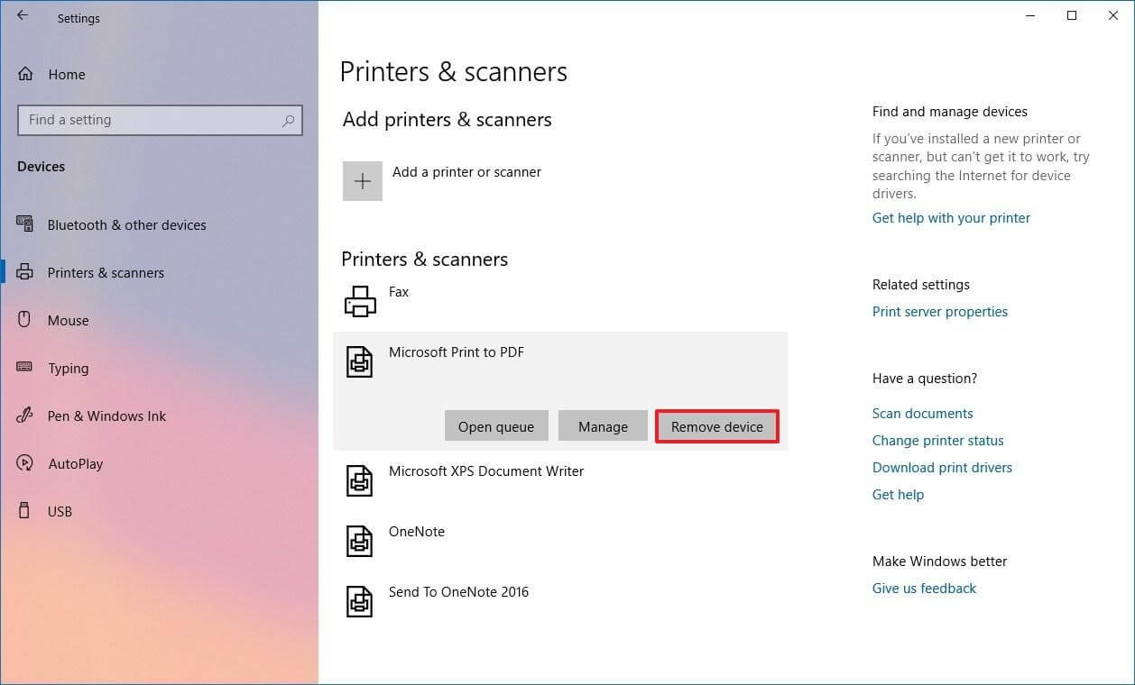 Select Printer And Scanner to Remove
