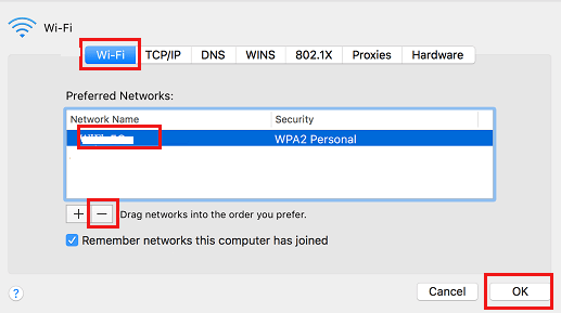 Select wifi network you wish to forget