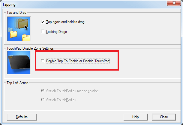 Tapping Option - Touchpad Properties Windows