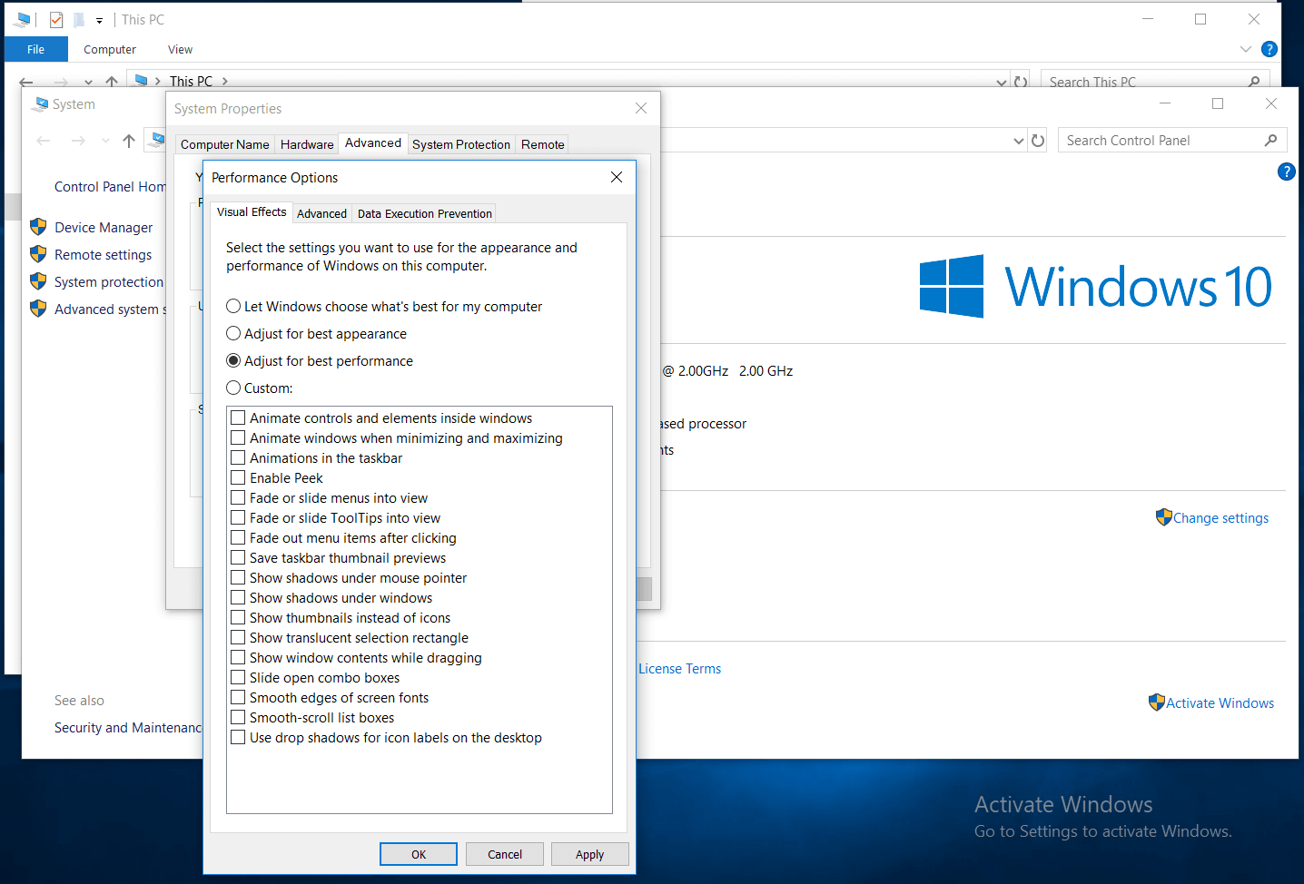 Turn off visual effects