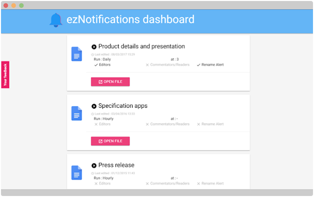 docs notification dashboard