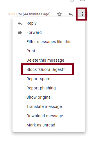 Block Quora Digest- Contacts on Gmail