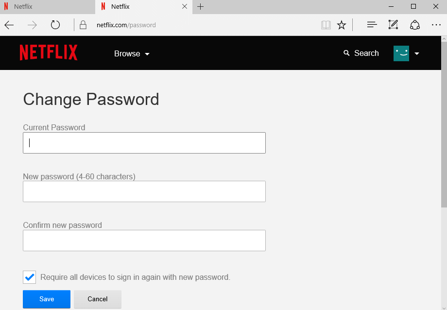 Change netflix Password