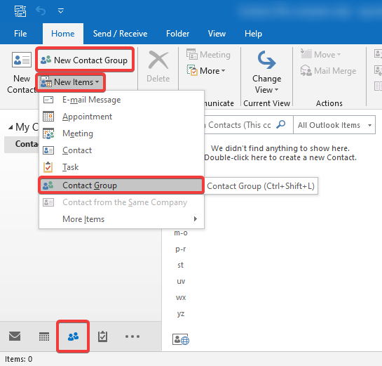 Create new contact group in Microsoft Outlook
