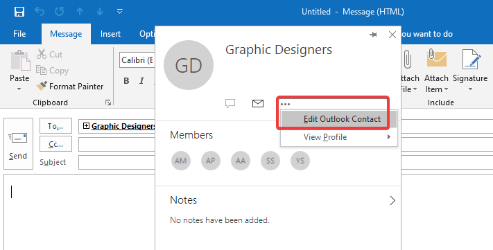 Edit outlook contact