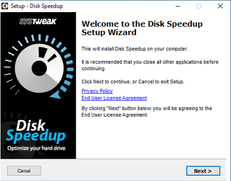 Install DiskSpeed up By Systweak tool