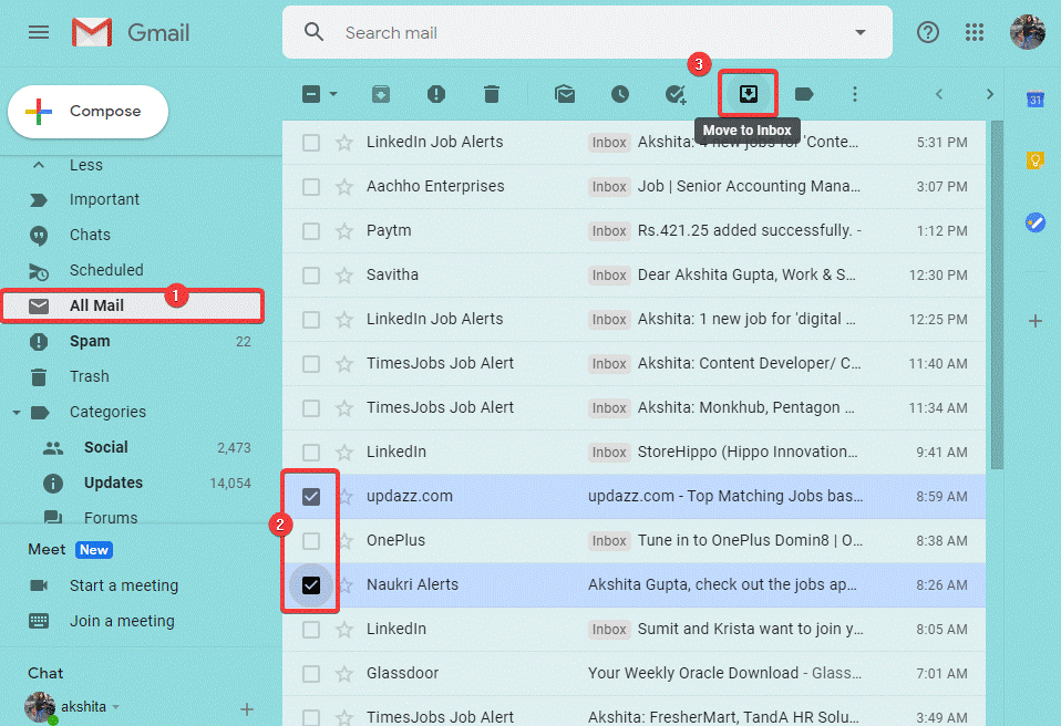 Move Archived Emails To Gmail Inbox Using Web Browser