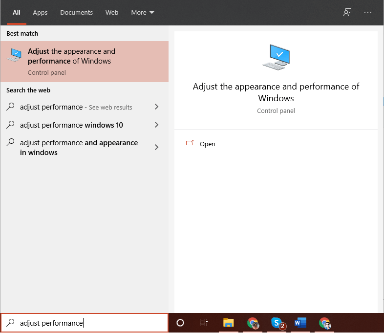adjust windows performance