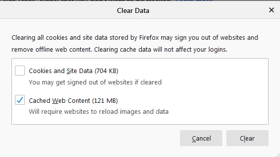 hit Clear Button For Cookies and Site Data