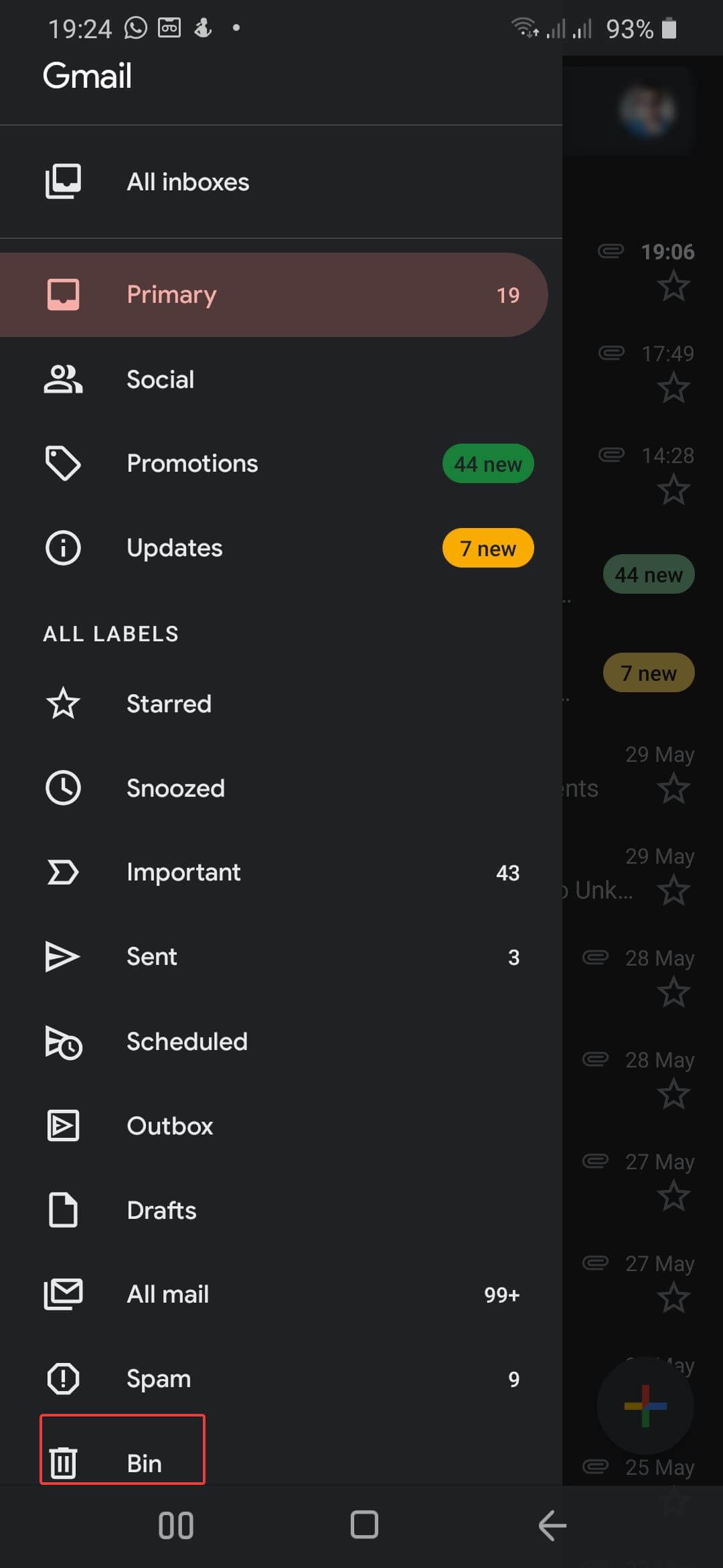 how to empty Gmail inbox on Android