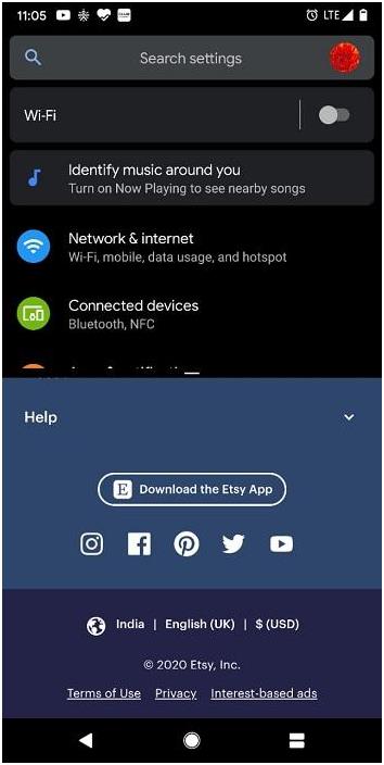 search setting on screen