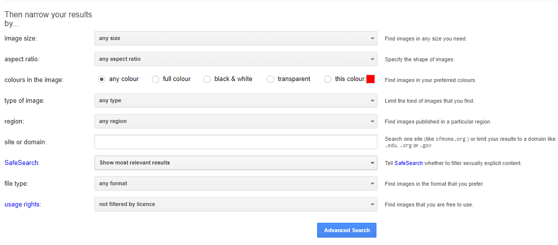 Advanced Image Search options
