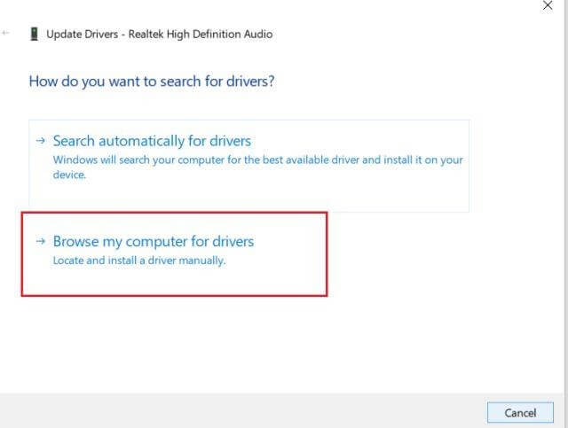Browse my computer for drivers