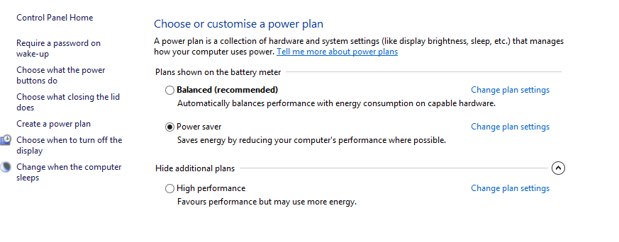 Change Power Options