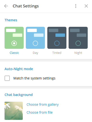 Chat setting Desktop Telegram Theme