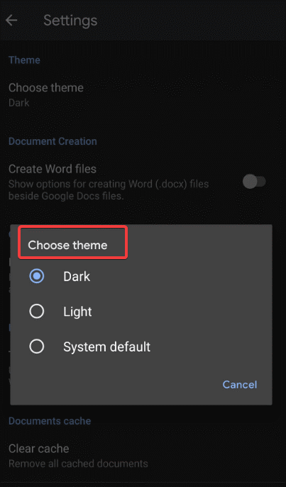 Choose Dark Theme