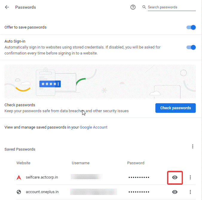 Click Eye Icon to View Password
