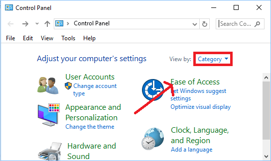 Ease of Access Control Panel