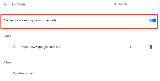 Enable ask before accessing for location