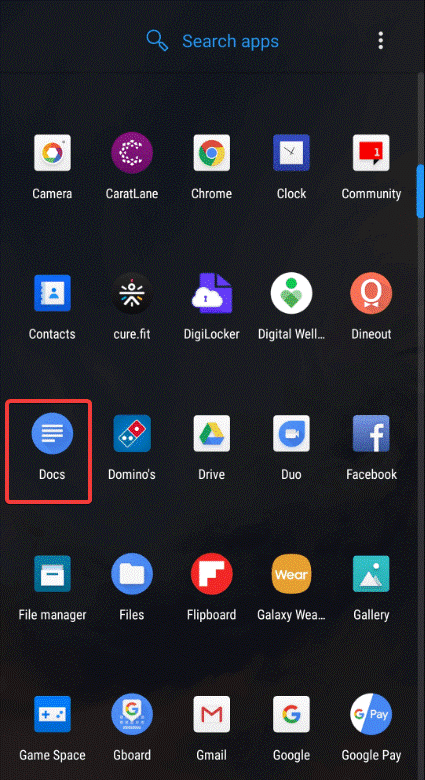 Open Google Docs app on android