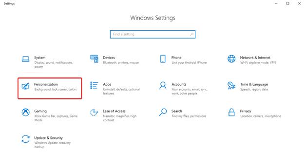 Personalization setting in windows