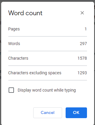 Pop up windows with word count