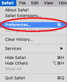 Select Preferences on Safari