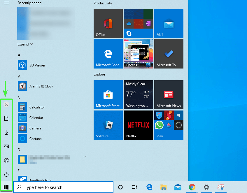 Start Menu on Windows 10