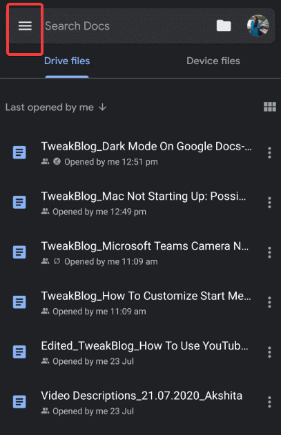Three horizontal lines on DOc app