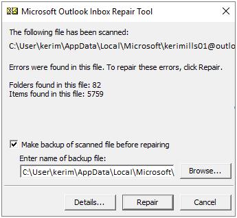 Using Inbox Repair Tool