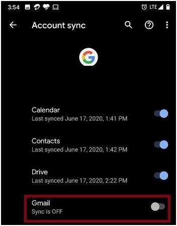 gmail account sync off
