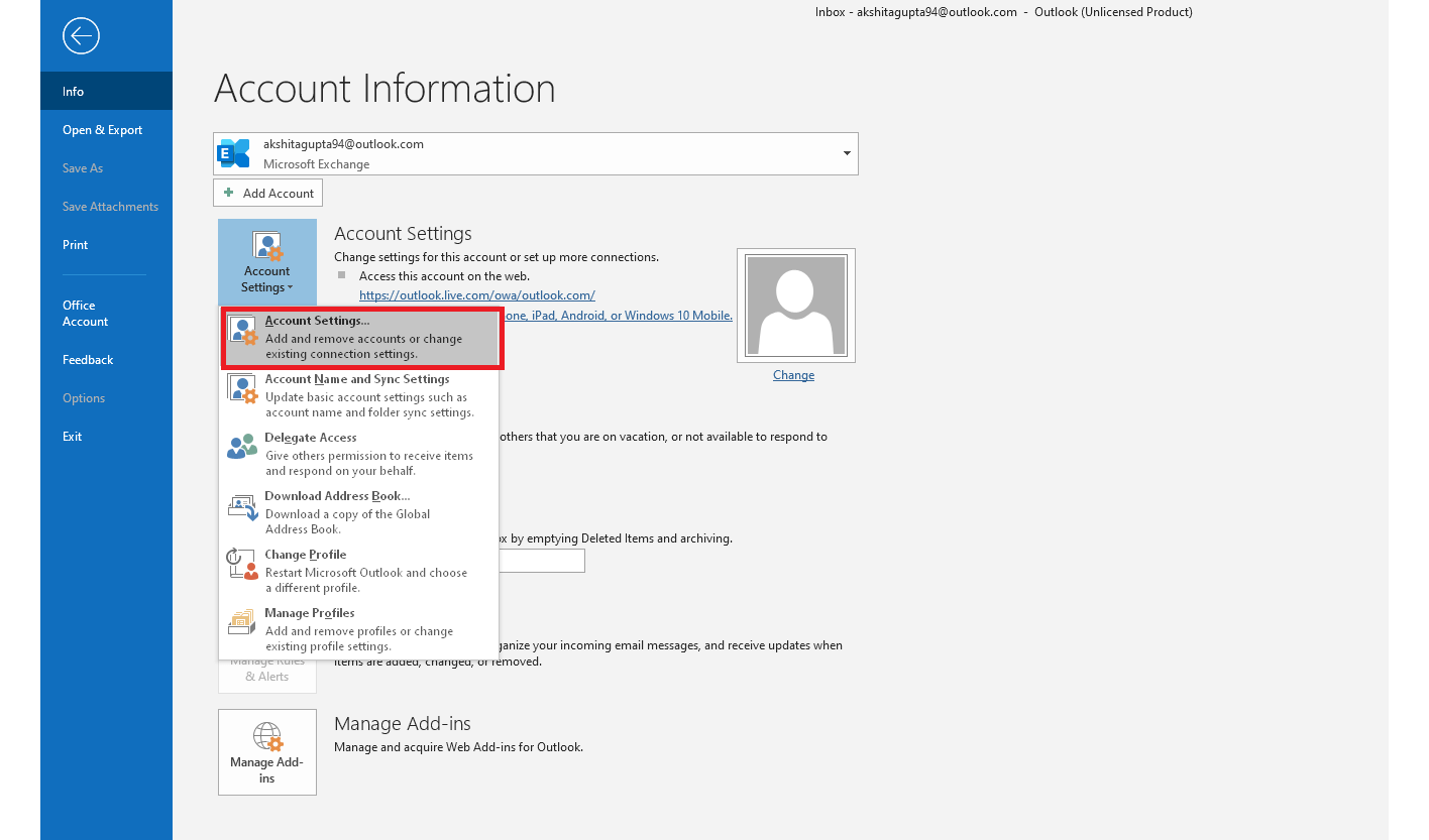 how to change outlook password