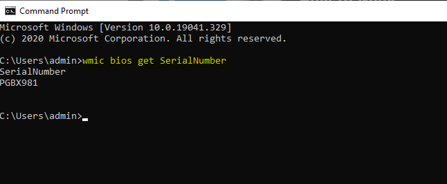 wmic bios get serial number