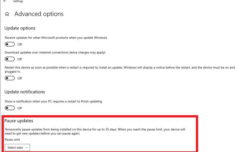 Advanced Options of Updates