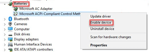 Battery Status in Device Manager