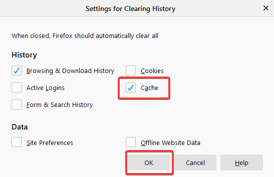 Check Mark The box Beside Cache