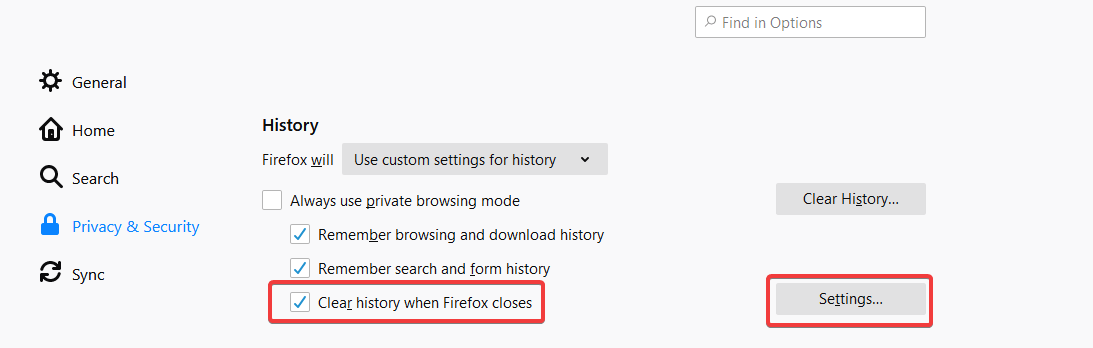 Clear History When Firefox closes
