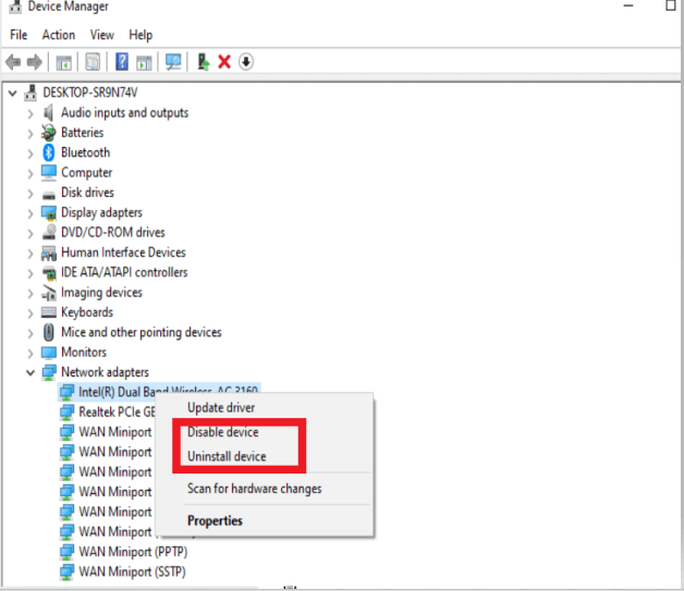Disable- enable-uninstall adapters