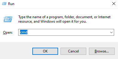 Enter cmd in Run box