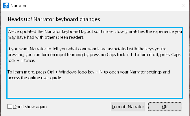 Narrator Keyboard Changes