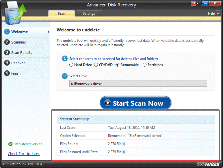 System Summary - Advanced Disk Recovery