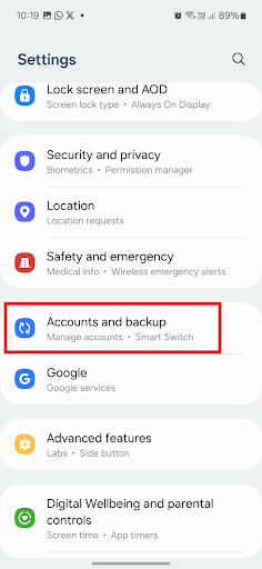 Accounts and backup