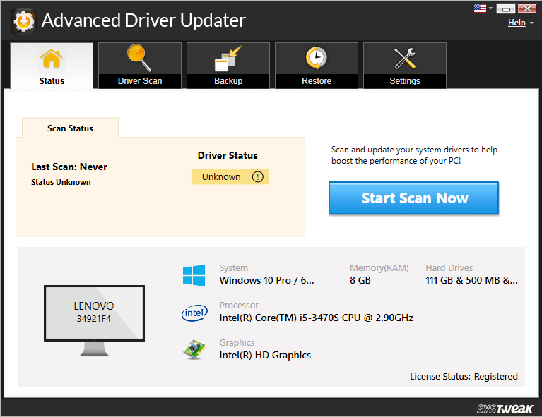 Advanced Driver Updater - Start Scan