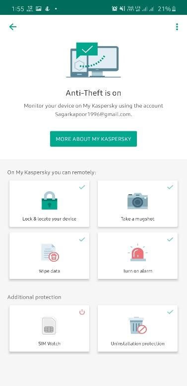 Anti- Theft Feature- Kaspersky Mobile Antivirus