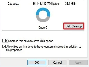 Disk Clean Up Button