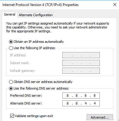 Internet Protocol version 4 Properties